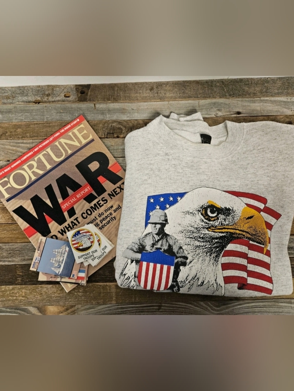Vintage Desert Storm Sweatshit, Fortune Magazine, Stickers, Cards